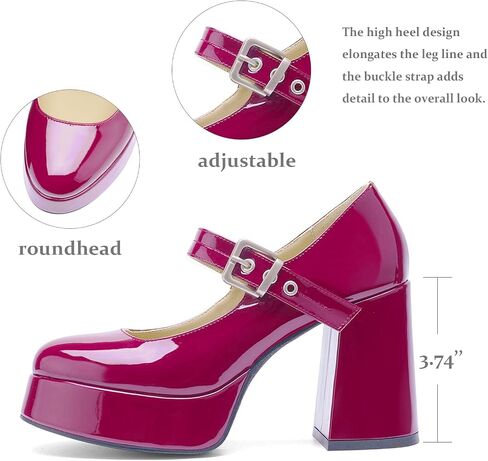 Platform Mary Jane Heels for Women Block Heel Chunky Round Closed Toe Dress Shoes in Kuwait