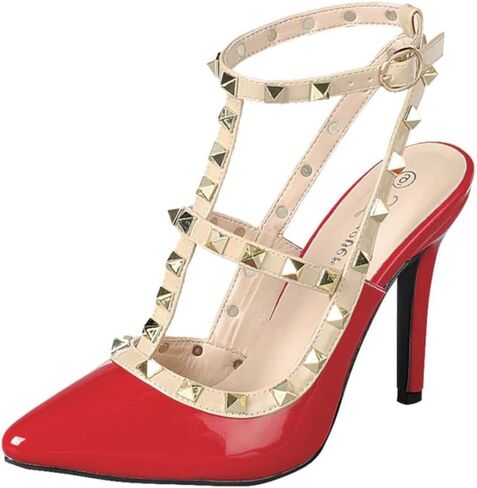 Forever Shoes Women Stiletto High Heels Pointy Toe Pumps Pumps Coleds Strap Two Tone Biege Gold Accent-03 in Kuwait