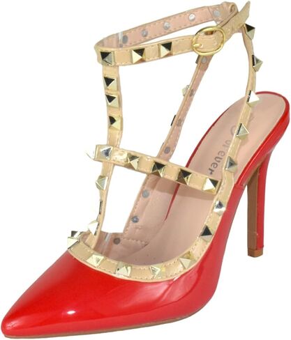 Forever Shoes Women Stiletto High Heels Pointy Toe Pumps Pumps Coleds Strap Two Tone Biege Gold Accent-03 in Kuwait