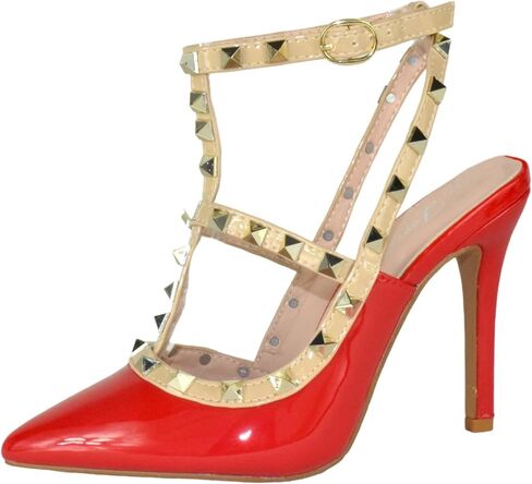 Forever Shoes Women Stiletto High Heels Pointy Toe Pumps Pumps Coleds Strap Two Tone Biege Gold Accent-03 in Kuwait