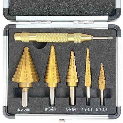 Step Drill Bit Set, Step Bits for DIY Projects and Professionals – Titanium-Coated High-Speed Steel Step Drill Bits for Wood, Metal, and Plastic (3 Pcs) in Kuwait