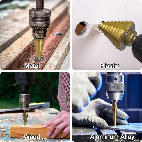 Step Drill Bit Set, Step Bits for DIY Projects and Professionals – Titanium-Coated High-Speed Steel Step Drill Bits for Wood, Metal, and Plastic (3 Pcs) in Kuwait