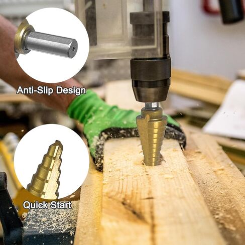 Step Drill Bit Set, Step Bits for DIY Projects and Professionals – Titanium-Coated High-Speed Steel Step Drill Bits for Wood, Metal, and Plastic (3 Pcs) in Kuwait
