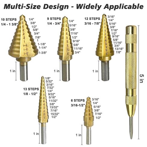 Step Drill Bit Set, Step Bits for DIY Projects and Professionals – Titanium-Coated High-Speed Steel Step Drill Bits for Wood, Metal, and Plastic (3 Pcs) in Kuwait