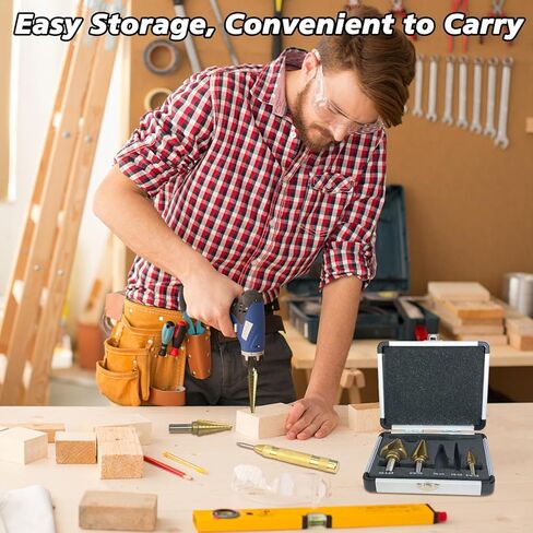 Step Drill Bit Set, Step Bits for DIY Projects and Professionals – Titanium-Coated High-Speed Steel Step Drill Bits for Wood, Metal, and Plastic (3 Pcs) in Kuwait