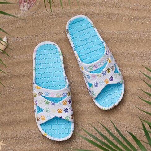 GreaterGood Celebration Criss Cross Sandals Lightweight EVA Slip On Textured Footbed Colorful Animal Print Design for Women Mom Ladies in Saudi Arabia