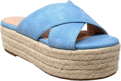 SOBEYO Womens Platform Sandals Wedge Flatform Slides Criss Cross Strap Espadrilles in Kuwait