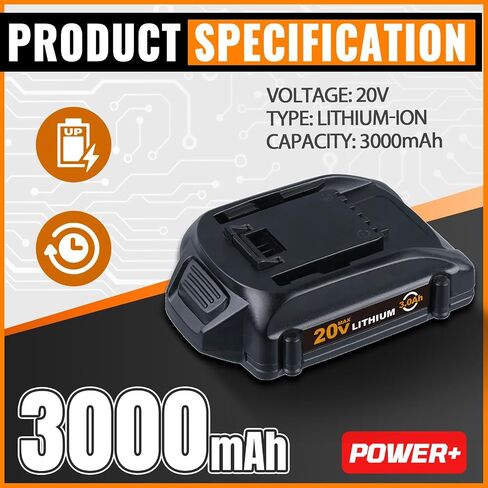 2 حزمة 20V 3.0AH WA3520 استبدال البطارية لـ WORX 20V بطارية متوافقة مع WORX WG155 WA3520 WA3512 WA3578 WA3575 WG151S WG151 WA3525 in Kuwait