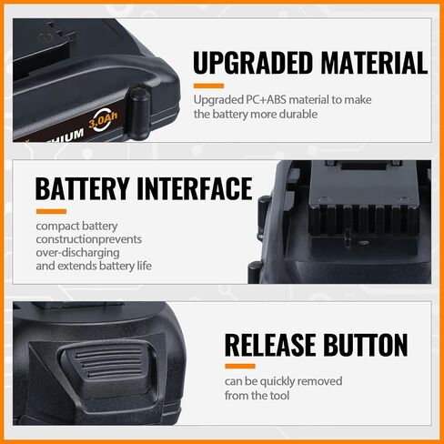 2 حزمة 20V 3.0AH WA3520 استبدال البطارية لـ WORX 20V بطارية متوافقة مع WORX WG155 WA3520 WA3512 WA3578 WA3575 WG151S WG151 WA3525 in Kuwait