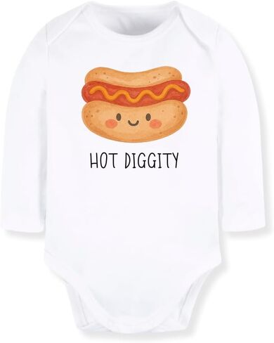 Hot Diggity Funny Baby Bodysuit, Toddler & Kids T-Shirt – Cute Hot Dog Graphic Tee for Boys & Girls in Saudi Arabia