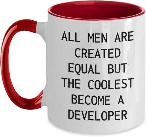 Gifts from Friends and Family, Developer Mug for Christmas, 'All Men Are Created Equal But The Coolest Become A Developer' Funny Quote, Two Tone Coffee Mug, 4 Color Combinations in Saudi Arabia
