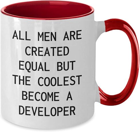 Gifts from Friends and Family, Developer Mug for Christmas, 'All Men Are Created Equal But The Coolest Become A Developer' Funny Quote, Two Tone Coffee Mug, 4 Color Combinations in Saudi Arabia