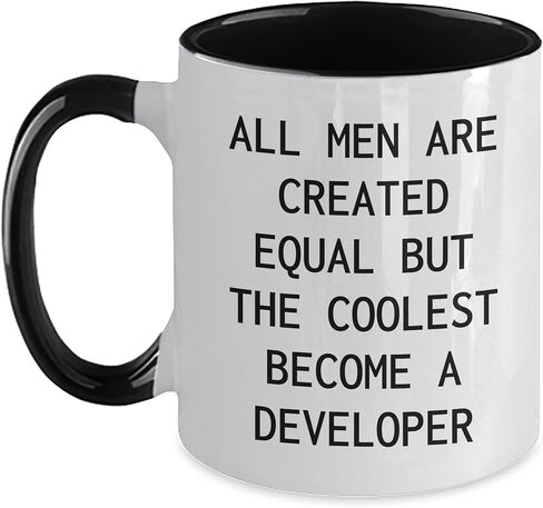 Gifts from Friends and Family, Developer Mug for Christmas, 'All Men Are Created Equal But The Coolest Become A Developer' Funny Quote, Two Tone Coffee Mug, 4 Color Combinations in Saudi Arabia