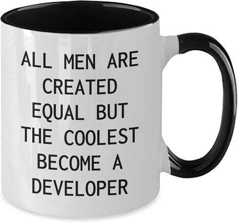 Gifts from Friends and Family, Developer Mug for Christmas, 'All Men Are Created Equal But The Coolest Become A Developer' Funny Quote, Two Tone Coffee Mug, 4 Color Combinations in Saudi Arabia