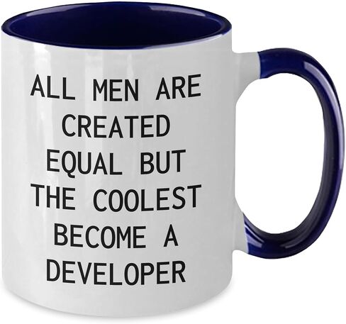 Gifts from Friends and Family, Developer Mug for Christmas, 'All Men Are Created Equal But The Coolest Become A Developer' Funny Quote, Two Tone Coffee Mug, 4 Color Combinations in Saudi Arabia