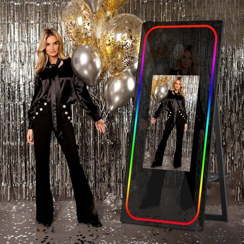 Magic Mirror Photo Booth with Touch Screen Movable Mirror Photobooth Machine with Flight Case for Events Parties Wedding Rental (Black 65-32in Mirror Photo Booth) in Saudi Arabia