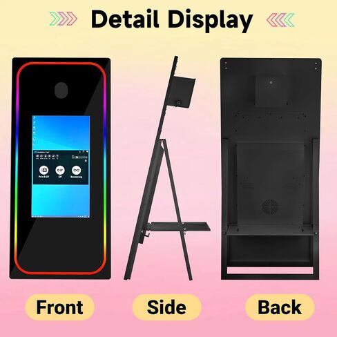 Magic Mirror Photo Booth with Touch Screen Movable Mirror Photobooth Machine with Flight Case for Events Parties Wedding Rental (Black 65-32in Mirror Photo Booth) in Saudi Arabia