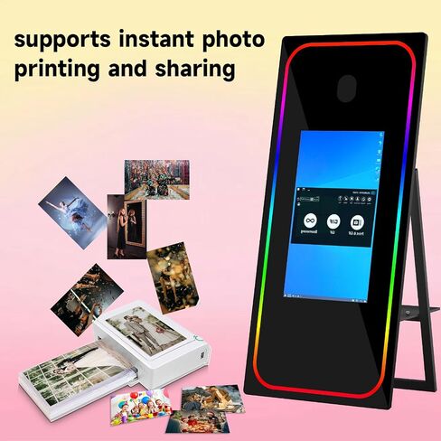 Magic Mirror Photo Booth with Touch Screen Movable Mirror Photobooth Machine with Flight Case for Events Parties Wedding Rental (Black 65-32in Mirror Photo Booth) in Saudi Arabia