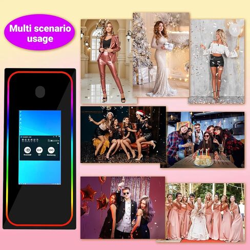 Magic Mirror Photo Booth with Touch Screen Movable Mirror Photobooth Machine with Flight Case for Events Parties Wedding Rental (Black 65-32in Mirror Photo Booth) in Saudi Arabia
