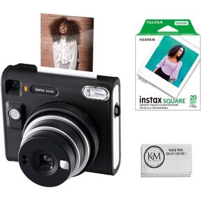 FUJIFILM INSTAX Square SQ40 Instant Film Camera Bundle with Square Twin Pack Film | 20 Exposures + Cleaning Cloth (3 Items)
