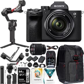 Sony a7 IV Mirrorless Full Frame Camera with 28-70mm Lens ILCE-7M4K/B Filmmaker's Bundle with DJI RS 4 Gimbal Stabilizer Kit + Deco Gear Photography Backpack + Extra Battery + 64GB Card & Software