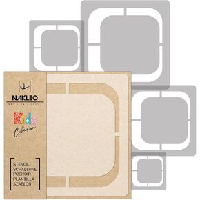 NAKLEO 5 pcs Reusable Plastic Stencils - Square Retro Rounded - 13.4" to 3.5" - Pattern Children Kids Painting Template Room Decor - Craft DIY Wall Furniture