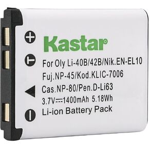 استبدال بطارية KASTAR لـ LI-42B LI-40B ، FNP-45 ، EN-EL10 ، KLIC-7006 K7006 ، CNP-80 CNP80 ، D-LI63 ، D-LI108 ، DS-6365 بطارية.