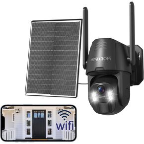 Solar Wireless Security Camera Outdoor 2K 360° Panoramic View, Color Night Vision, AI Motion Detection with Siren Alarm, IP65 Weatherproof, 2.4GHz WiFi & Smart App Control for Home, Apartment, Office