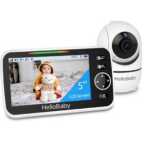 HelloBaby Baby Monitor with Camera and Audio, 6'' World First IPS Split-Screen Baby Monitor, Pan-Tilt-Zoom Video, No WiFi, ECO, 30H Battery, 2-Way Talk, Night Vision, 8 Lullabies, 1000ft