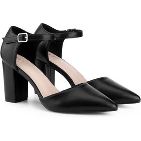 Perphy Pointed Toe Ankle Strap Dress Pumps Shoes Chunky Heels Pumps for Women