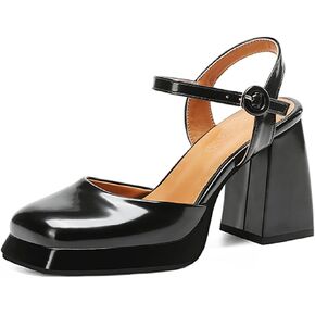 Women's Square Closed Toe Platform Mary Jane Adjustable Buckle Chunky High Heel Slingback Ankle Strap Classic Cute Sweet Casual Dress Shoes Business Party Dating Cosplay Daily Wear Pumps