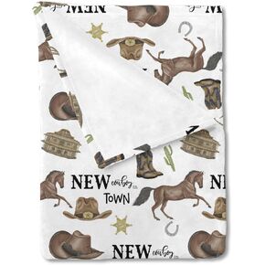 Hawskgfub New Cowboy in Town Western Baby Blanket Boy Down Down ، Wild West Horse Boot Hat Flannel Fleece Squere Bed Acddle ، و Soft Lightweight Newborn Infant Choodler Kid Crib Bedding 30x40