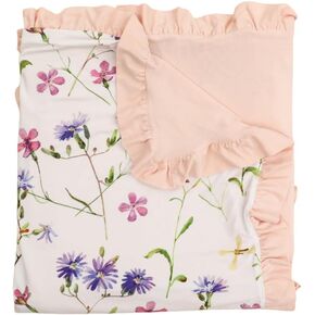 Bamboo Baby Blankets for Girls,Stretchy Quilt,Bedding for Newborn Baby and Toddler,Ruffle Blanket for Kids,Soft,Comfy Blankets.Size 40"x33",Prints are Flower