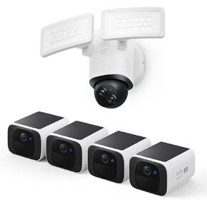 eufy Security S220 SoloCam 4-Cam Pack, Solar Charging, Wireless Outdoor Camera + eufy Security Floodlight Camera E340 Wired, 360° Pan and Tilt