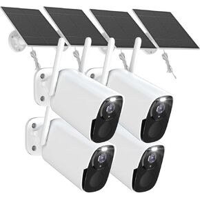 2K QHD Solar Security Cameras Wireless Outdoor WiFi, 12000mah Battery, IP66 Waterproof, Two-Way Audio, Color Night Vision, Motion Sensor-4PACK BW4PLUS with Solar Panel