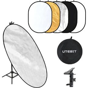 UTEBIT 90x120cm/35x47inch Light Reflectors for Photography Reflector with Stand and Metal Clip 5 in 1 Collapsible Light Diffuser Panel with Bag for Studio Outdoor Photography Accessories