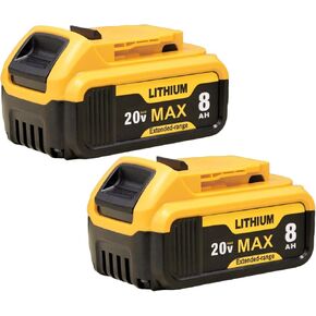 2Packs 8000mAh DCB206 Replacement for Dewalt 20V Max Battery Lithium ion Compatible with Dewalt Battery DCB206 DCB201 DCB203 DCB207 DCB205 DCB204 Series Power Tools