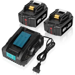 KUNLUN 2Pack 18V 5.0Ah Batteries for Makita 18V Battery and DC18RC Charger Combo, Compatible for Makita 18 Volt LXT Li-ion Battery BL1860 BL1850 BL1840 BL1830 BL1820 BL1815 Cordless Power Tools