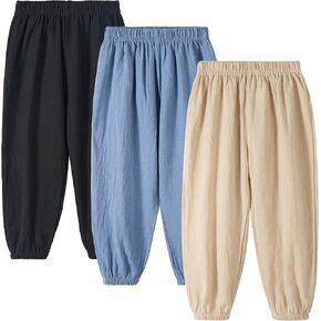 Miipat Toddler Boy Girl Pants 3 Pack Casual Long Jogger Pants Little Kids Basic Elastic Waist Harem Trousers
