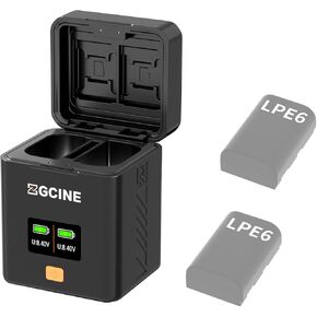 ZGCINE PS-LPE6 Dual USB-C Charger Case Box with PD Fast Charging for Canon LPE6/E6N/E6NH/E6P, Compatible with EOS R5C, R5, R6, R6 II, R7, R, 5D II, 5D III, 5D IV, 5Ds, 5Ds R, 6D, 6D II, 7D, 7D II, 60D