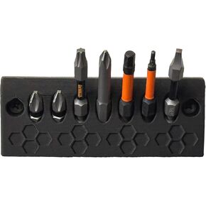 Wall Mounted Drill Bit and Driver Organizer, Sleek Low Profile Design, Workshop Organization, Shop Owner essentials, Holds 7 Drivers, Power Tool Gifts, Drill Accessory, Black, Made In Texas, 1 pc