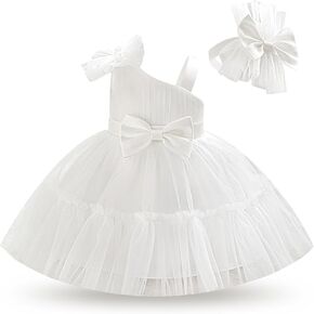 IDOPIP Toddler Baby Flower Girl Dress Bowknot Princess Tulle Tutu Party Wedding Birthday Pageant Dresses with Headband Outfit