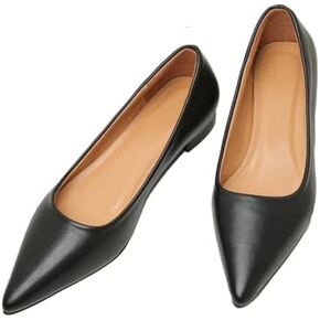 Low Block Heel Pumps for Women Comfort Pointed Toe Slip-On Dress Flats Shoes Casual Office Dress Shoe