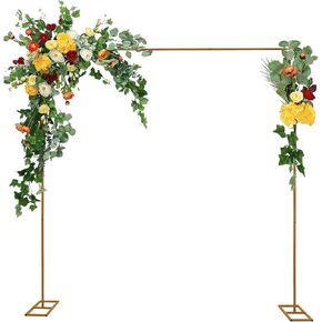 9.8ftx9.8ft Modern Square Backdrop Stand, Free Standing Wedding Party Backdrop Stand Pipe Kit, Wedding Arch Stand with Bases for Weddings, Anniversaries, Birthday Parties, Proposals, Gold