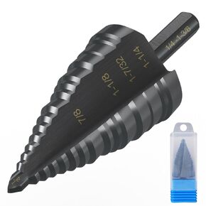 1/4 to 1-3/8 Inch Step Drill Bit for Metal, M2 High Speed Steel Drill Bits Straight Grooved Double Fluted for Stainless Steel, Plastic, Copper, Aluminum, Wood