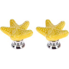 Ceramic Door Knobs,Ceramic Cabinet Knobs, 2pcs Mediterranean Style Starfish Ceramic Drawer Cabinet Knob Children's Room Decoration Hand Painted Pulls Hand 7 Colors Available-Red ( Color : White )