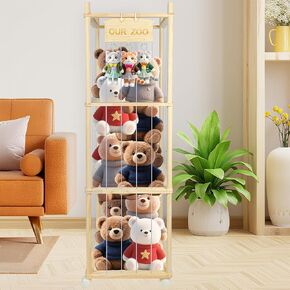 Stuffed Animal Storage, Wood Plush Toy Storage Organizer, Large Capacity Toy Cage with DIY Plaque Hang Small Objects, Gift for Nursery Playroom Kidroom Bedroom (54-Inch)