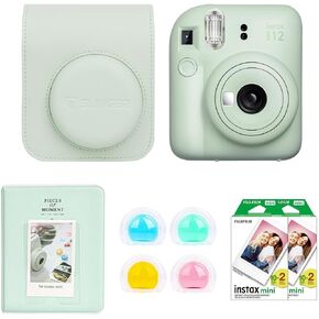 Fujifilm Instax Mini 12 Instant Film Camera, Mint Green Bundle with Instax Mini Custom Case, Accessory Kit and Daylight Film, 2X Twin Pack (40 Exposures) ISO 800