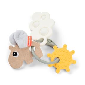 Done by Deer Sensory Activity Ring – Happy Clouds – Colour Mix – Baby Teether & Rattle Toy with Silicone, Wood, and Textile Elements – for Ages 3 Months+ – 15 x 10 x 7.5 cm (5.9 x 3.9 x 3 in)