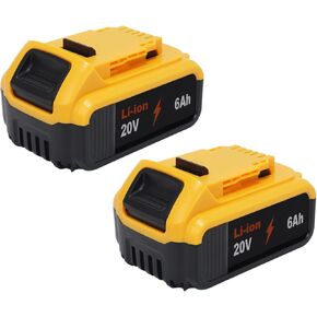 【2-Pack for DeWalt 20V 6Ah Lithium Battery】 Dual High-Capacity Rechargeable Batteries with LED Indicator, Compatible with DeWalt 20V MAX Tools & Chargers (DCB200/DCB204/DCB206 etc)